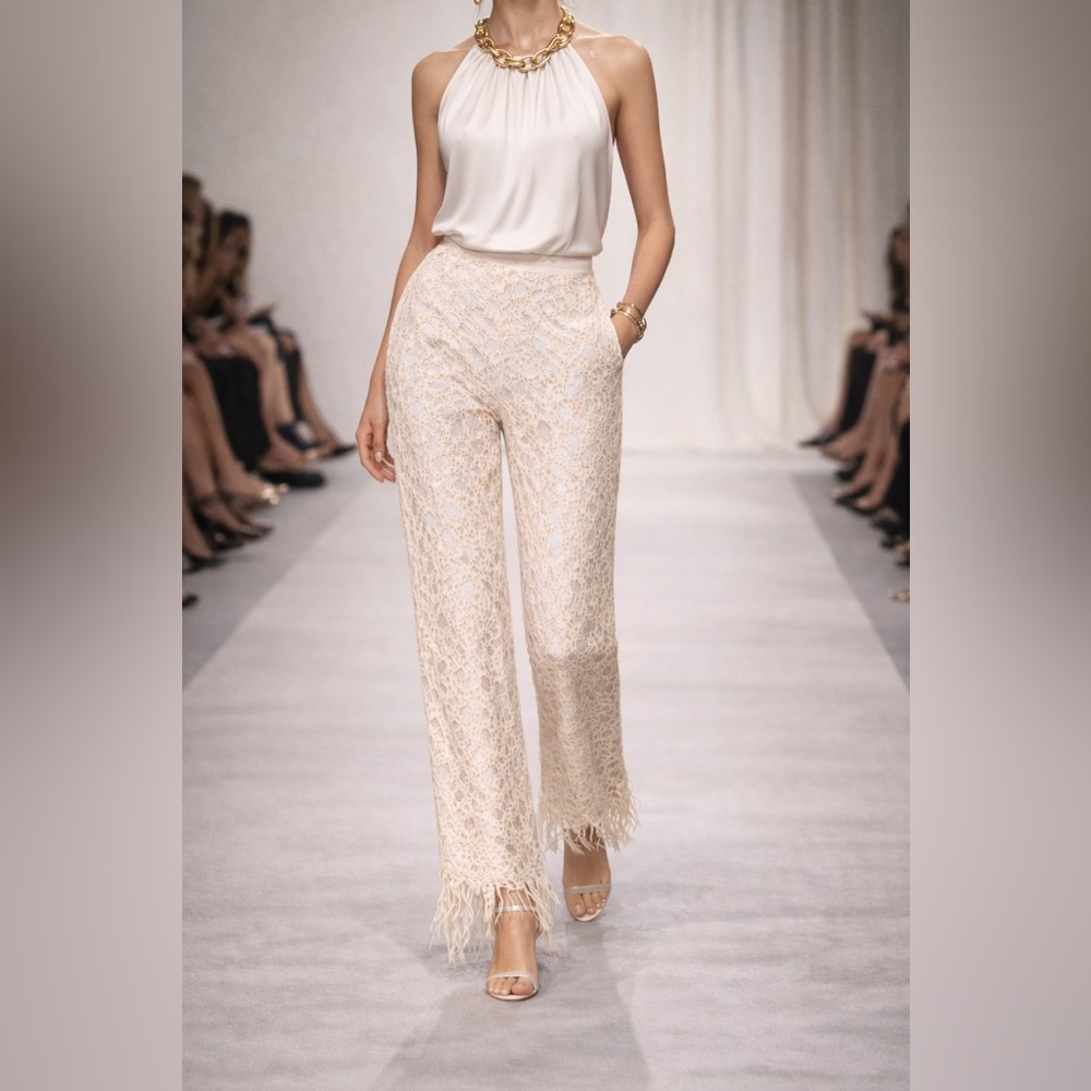 Archival La Perla Italian Couture Lace Mohair Fringe Trousers | Rare | Size 44